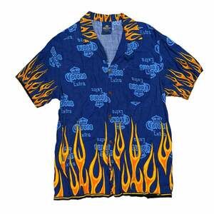 Vintage 90s Corona Extra All-Over Print Flame Button-Up Short Sleeve Shirt Small